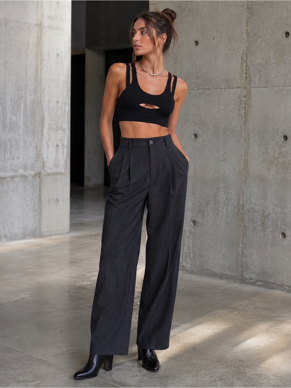 NWT Helmut Lang Black Micro Modal Double Strap Cutout Bra Top L